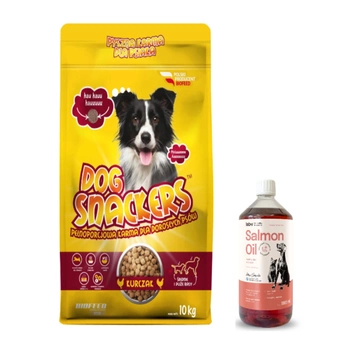 Kutyatáp Dog Snackers csirkével (közepes és nagytestű fajták) 10kg + LAB V lazacolaj kutyáknak és macskáknak 1000ml