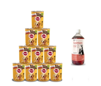 Pedigree Nedvestáp felnőtt kutyáknak marhahúsos zselés konzerv 12x400g + LAB V lazacolaj kutyáknak és macskáknak 1000ml