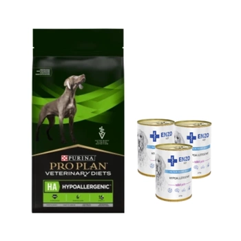 PRO PLAN Veterinary Diets HA Hypoallergén Száraz kutyatáp 11kg + ENZO VET Hypoallergén diéta nyúllal kutyáknak 3x400g