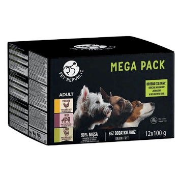 PetRepublic nedves eledel kis fajtájú kutyáknak kutyadarabok finom szószban MIX 3 ízben 2x (12x100g)